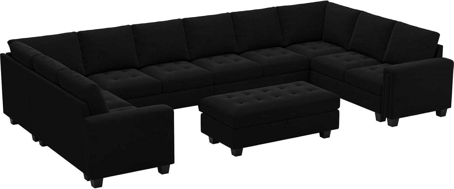 Belffin Oversized Modular Sectional Sofa U Shaped Sofa with Storage Ottoman Convertible 10-Seater Velvet Sectional Sofa with Chaises Black