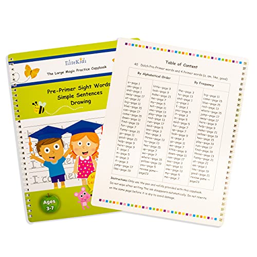 Teacher Designed Reusable Kindergarten Sight Words-EliteKids Large Magic Practice Copybook For Kids- Handwriting practice Letter Tracing Books for Kids Ages 3-5, Magical handwriting workbooks