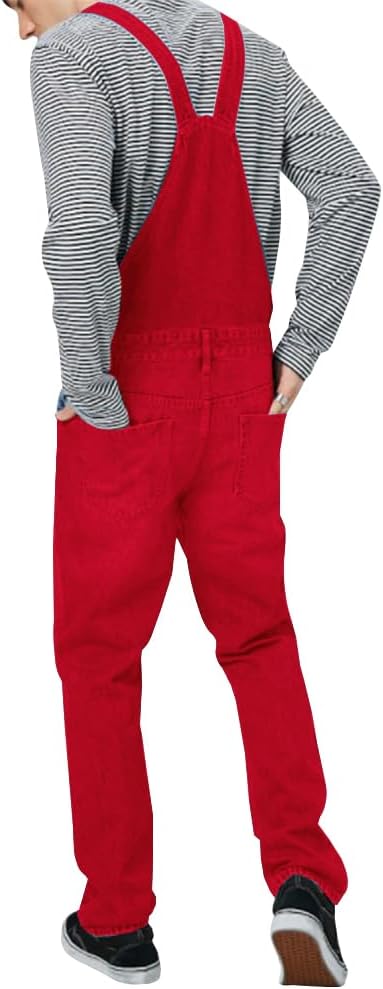 LONGBIDA Men's Denim Bib Overalls Relaxed Fit Fashion Jean Jumpsuit - Image 2