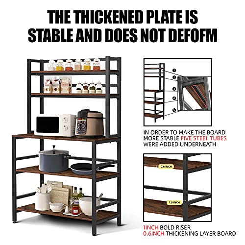 YGBH 5-Tier Kitchen Bakers Rack with Hutch, Coffee Station, Microwave Oven Stand, Utility Storage Rack for Home Office, Easy Assembly, Rustic Brown and Black (Rustic Brown)