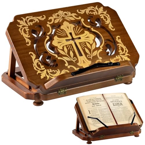 Wooden Bible Holder Stand,Adjustable Carved Bible Reading Stand –13"×9",Foldable Bookshelf