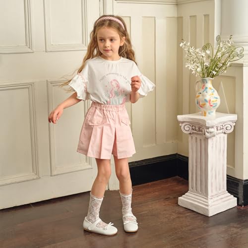 Image of DAVE&BELLA Girls Short Sleeve Polo Shirts Quick Dry Ruffle Golf Tennis T Shirts Rabbit Print School Uniform Tops for Aged 1-8