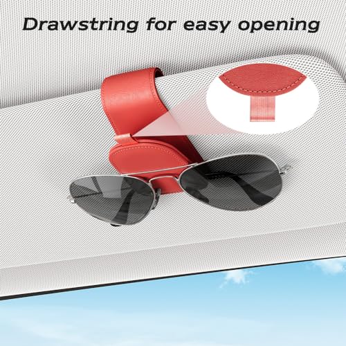 Image of Sotfamily Sunglass Holder for Car Visor, Red, 2 Packs | Suede Cloth, Magnetic, Organizer for Car Accessories