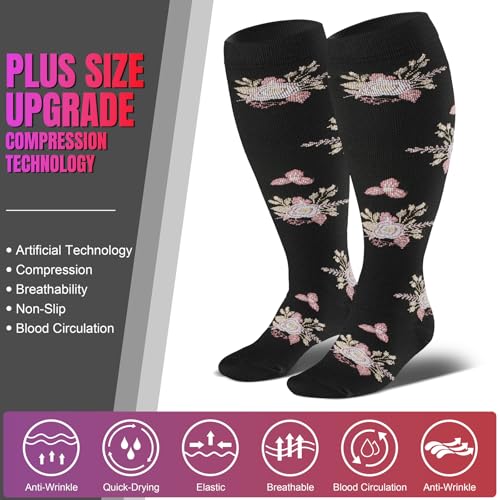 Image of bropite 3 /4 Pairs Plus Size Compression Socks for Women & Men 20-30 mmhg-Extra Wide Calf Support Socks for Medical,Running