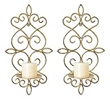 Wall Sconce, Antique Gold Metal Wall Candle Holders, Set of 2 Scroll Wall Sconce Candle Holders for