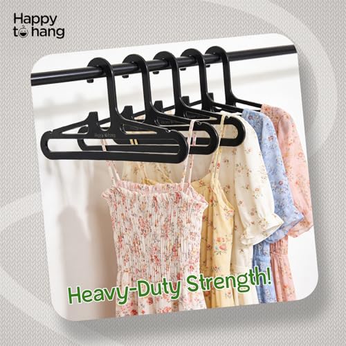 Image of Happy To Hang Champknight Plastic Cloth Hangers | Benzer Model Black Multi-Utility Hanger Set for Clothes Hanging, Wardrobe, Cupboard & Almirah | Pack of 12