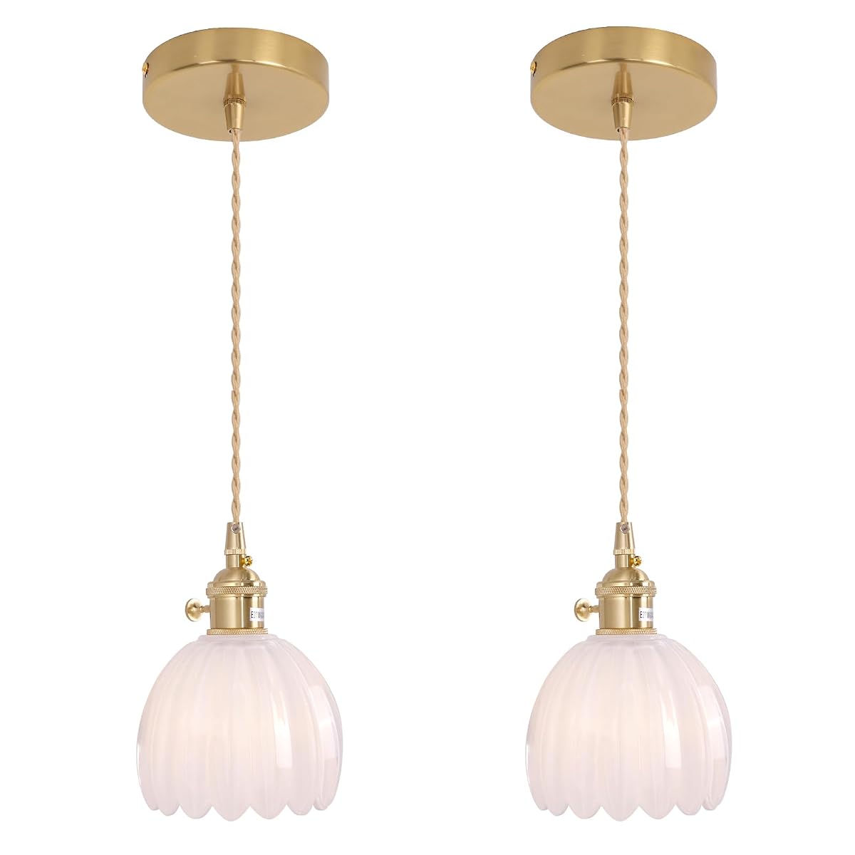 Shenmoyl Mini Pendant Light 2 Pack With White Tulip Glass Lmapshade, Brass