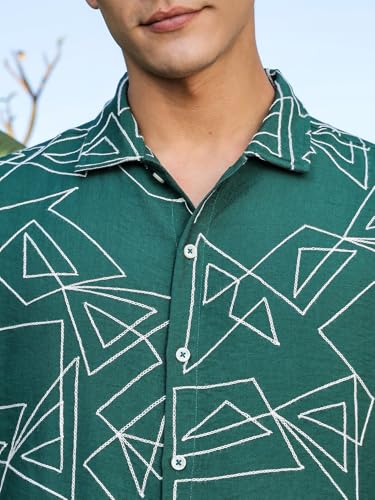 Image of Thomas Scott Mens | Half Sleeve | Embroidered Printed | Regular Fit | 100% Cotton | Casual Shirts