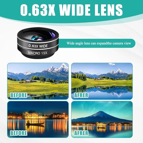 15-in-1 Handy Kamera Objektiv Set, 198° Fisheye, Weitwinkel & 15x Makro, Starlight- und Kaleidoskop-Objektiv mit CPL Filter, Smartphone Linsen kompatibel mit iPhone und den meisten Handys