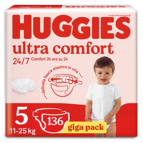 Huggies Ultra Comfort Gigapack, talla 5 (11-25 kg), paquete de 136 pañales
