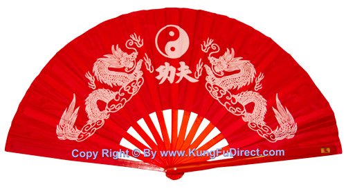 Tai Chi Kung Fu Red Fan Twin Dragon Design for Chinese Martial Arts, Shaloin, Dance Practice, Kung Fu Use. Fan11