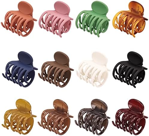 12 Pcs Double Row Teeth Hair Claw Clips 1.6'' Medium Hair Jaw Clips Matte and Shiny Small Claw Hair Clips for Thin Hair Non-slip Short Hair Half-Updo Hair Accessories for Women and Girls