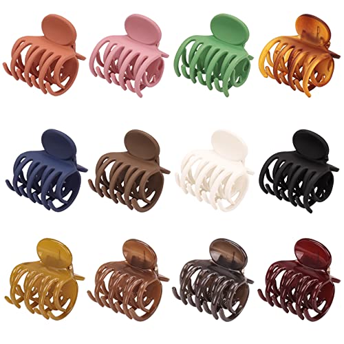12 Pcs Double Row Teeth Hair Claw Clips 1.6'' Medium Hair Jaw Clips Matte And Shiny Small Claw Hair Clips For Thin Hair Non-Slip Short Hair Half-Updo Hair Accessories For Women And Girls #TOP16