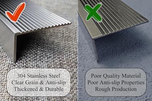 Stainless Steel Stair Nosing Strips - Non-Slip Step Edge Protector for Tile & Concrete Floors, Durable Trim Molding, Safe Transition Bar, 4x2cm (1 5/8" x 3/4")