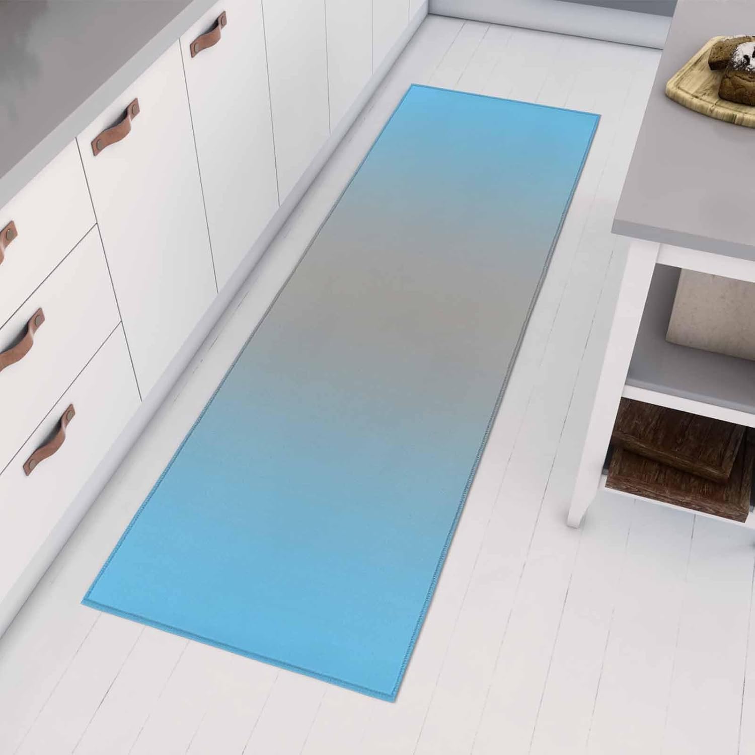Kitchen Mats for Floor Blue Gray Gradient Texture Washable Non Slip Kitchen Rugs 1PCS, Modern Minimalist Artwork Absorbent Standing Mats for Sink Bathroom Office Living Room 15.7x47.2in