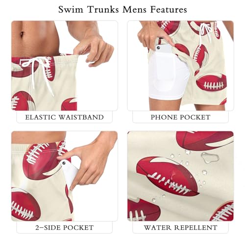 xigua American Footballs Mens Swim Trunks with Liner, 5 inch Quick Dry Mens Boardshorts for Beach3