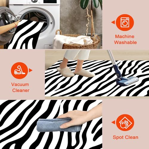 Tapis zèbre lavable antidérapant grand salon facile à nettoyer