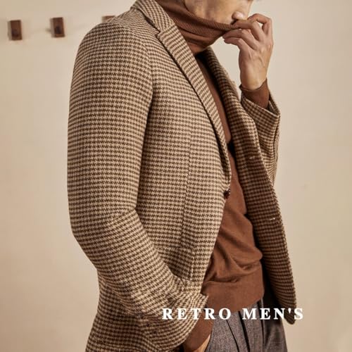 Men's Vintage Houndstooth Blazer Retro Single Breasted Suit Jacket Formal Casual Sports Coat for Party Leisure4