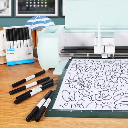 Image of REALIKE Dual Tip Pens Compatible with Cricut Maker 3 /Maker 4 /Maker /Explore 3 /4 /Air 2 /Air, Black Pens Set of 7 Pack Dual Tip Marker Fine Point Pen Writing Drawing (0.4 Tip & 1.0 Tip)