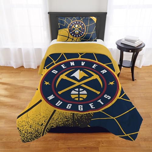 NORTHWEST Denver Nuggets Officially Licensed NBA Comforter Set – Full/Queen & Twin/Twin XL – Soft Bedding with Team Logo & Pillow Shams – Basketball Fan Bedroom Set, Twin/Twin XL