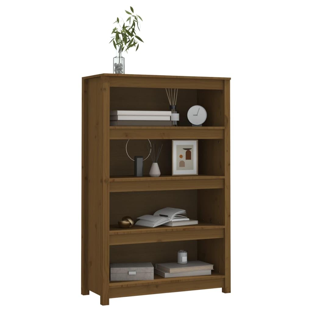 Mensola decorativa per soggiorno, libreria, ufficio, libreria, marrone miele, 80 x 35 x 126 cm, in legno massello di pino per libri, soggiorno, studio, ufficio