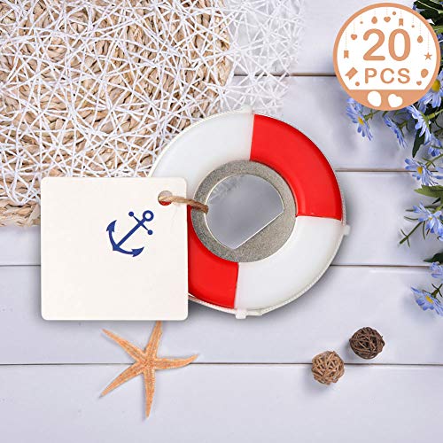 PartyTalk 20pcs Nautical Wedding Favors for Guests Lifesaver Bottle Opener with Anchor Tags Beach Wedding Nautical Party Favors for Baby Shower Birthday Party Decor