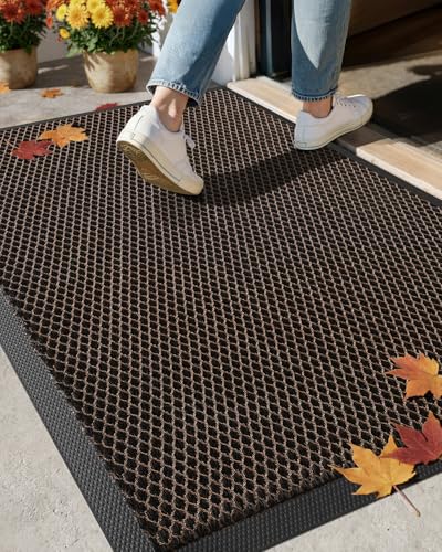 COLOR&GEOMETRY Waterproof Outdoor Mat Heavy Duty Rubber Mats for Outside, Low-Profile Dirt Resist Front Door Mat Outside Entrance, Non-Slip Welcome Mats for Front Door, 43x76cm Brown