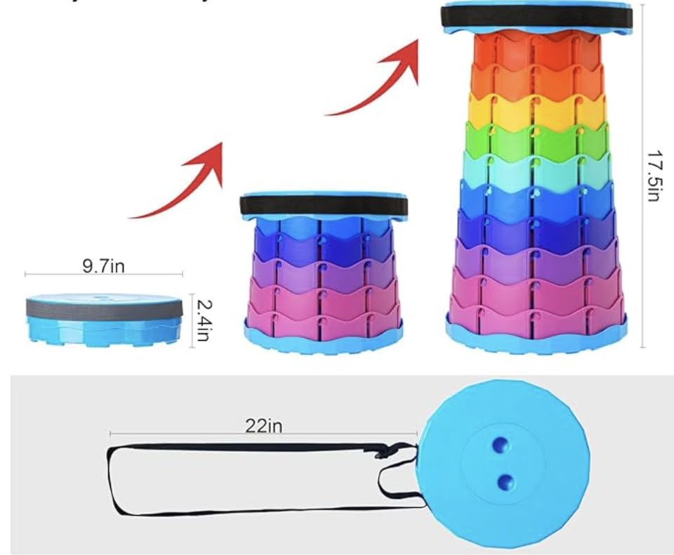Macco Telescoping Rainbow Stool - Foldable, Portable Collapsible Stool Retractable Seat for Fishing, Hiking Tours, BBQ, Parties and Sporting Events 2