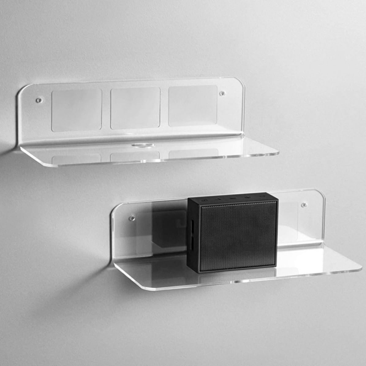 POPETPOP Acrylic Audio Bracket Wall-Mounted Speaker Shelf Support Rack for Office and Gaming Room, 2pcs Multi-Functional Loudspeaker Storage Stand