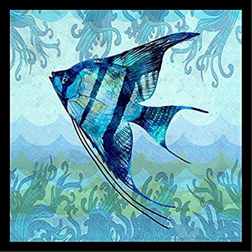 Buyartforless Framed Waves Fish II by Jill Meyer 18x18 Art Print Poster Coastal Ocean Painting Colorful Blue Fish