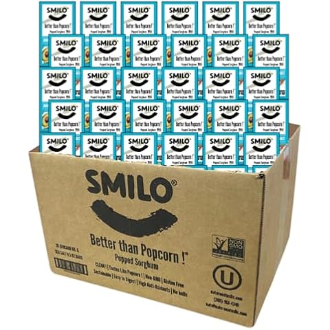 Smilo Better than Popcorn ! Avocado Oil & Sea Salt Popped Sorghum, 36 Pack of 0.5 oz Cover