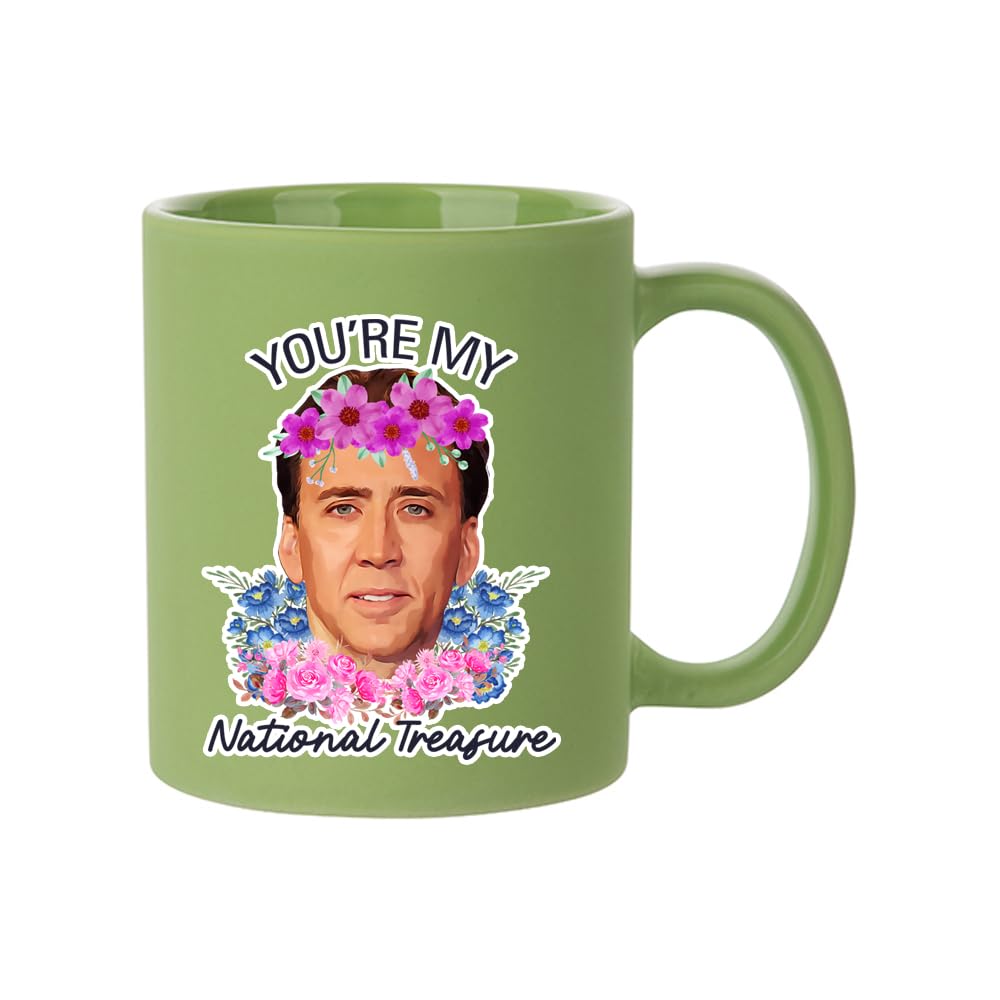 Giftme You're My National Treasure Coffee Mug, Nicolas Cage, Full Coloured Frosted Coffee Mug. (Green)