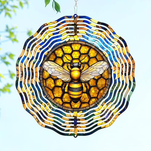 Image of FLAGWIX Bee Wind Spinner, 12 in Stainless Steel Garden Decor