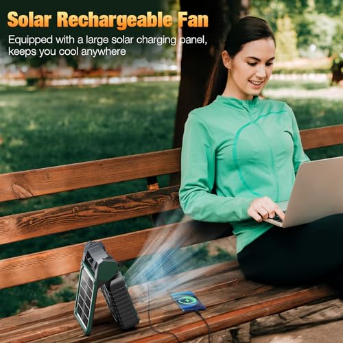 lynker-Portable-Camping-Fan-Solar-Powered-Fan-12800mAh-Rechargeable-Battery-Operated-Fan-with-LED-Lantern-4-Speeds-3-Timers-Outdoor-Tent-Fan-for-Camping-Travel-Fishing-Office-Home-Green