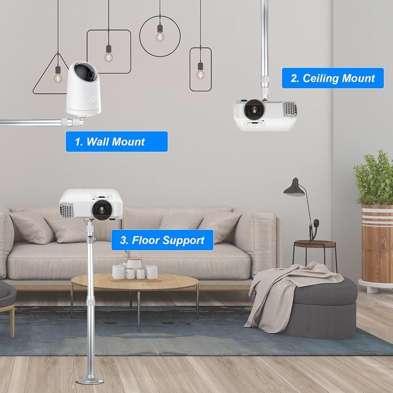 Image of 2FT CCTV Camera Bracket, Universal Ceiling Mount for Projector 360 Degree Rotatable Extendable Tilt Up to 12-24 Inch CCTV DVR, Single Screw Projector Stand Wall Mount -Weight Capacity 5KG