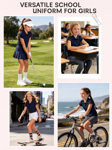 Image of OHD 3 Pack Girls Polo Shirt School Uniform Polo for Girls Cotton Soft Short Sleeve Classic Collared Shirt Size 3T-14