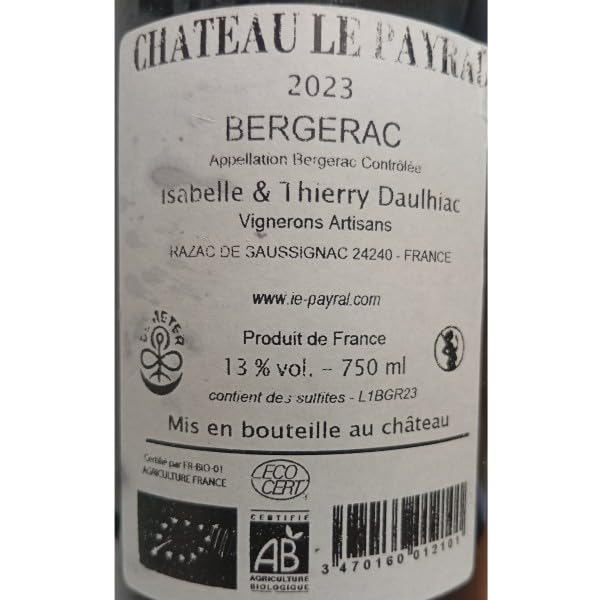 Bergerac 2023 BIO, Rotwein 13%, Chateau le Payral, 6 x 75cl.