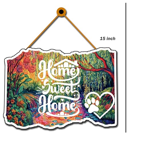 Image of GENXTRA Home Sweet Home Dog Paw Wall Decor - Colorful Forest Art Wooden Plaque for Living Room, Entryway & Pet Lovers