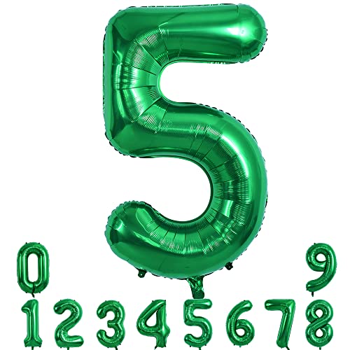 Image of TONIFUL 40 Inch Dark Green Large Numbers Balloon 0-9 Birthday Party Decorations,Foil Mylar Big Number 5 Balloon Digital 5 for Birthday Party,Wedding, Bridal Shower Engagement Photo Shoot, Anniversary