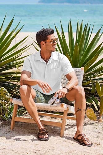 COOFANDY Men's Short Sleeve Casual Button Down Shirts Textured Summer Beach Shirt with Pocket3