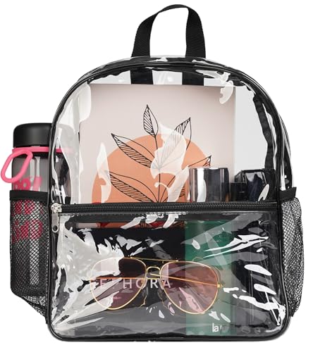 ZENPUNK Mochila transparente aprovada para estádio 12 × 12 × 6, bolsa transparente, mochila transparente de PVC, Preto, Large