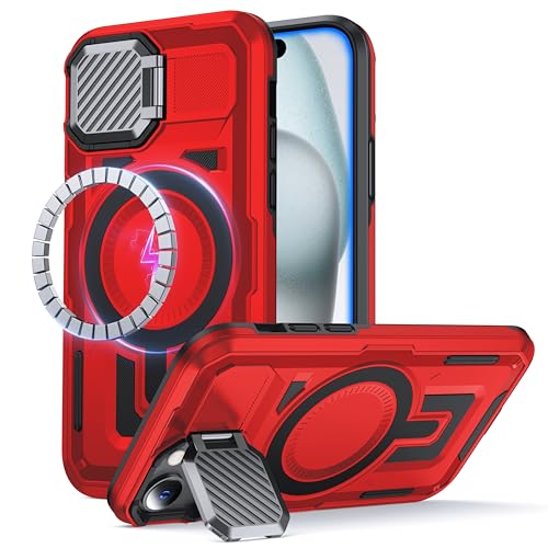 Coque antichoc iPhone 15 Plus MagSafe rouge pour éviter les bris d'écran et de caméra arrière