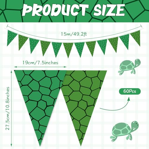 Image of Tiamon 5 Pcs Green Turtle Birthday Pennant Banner Decoration 49.2 Ft