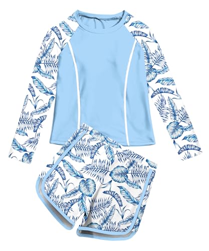 Image of Vogseek Girls Rash Guard Swimsuits 2 Piece Bathing Suit UPF 50+ Summer Swimwear Size 7-12T