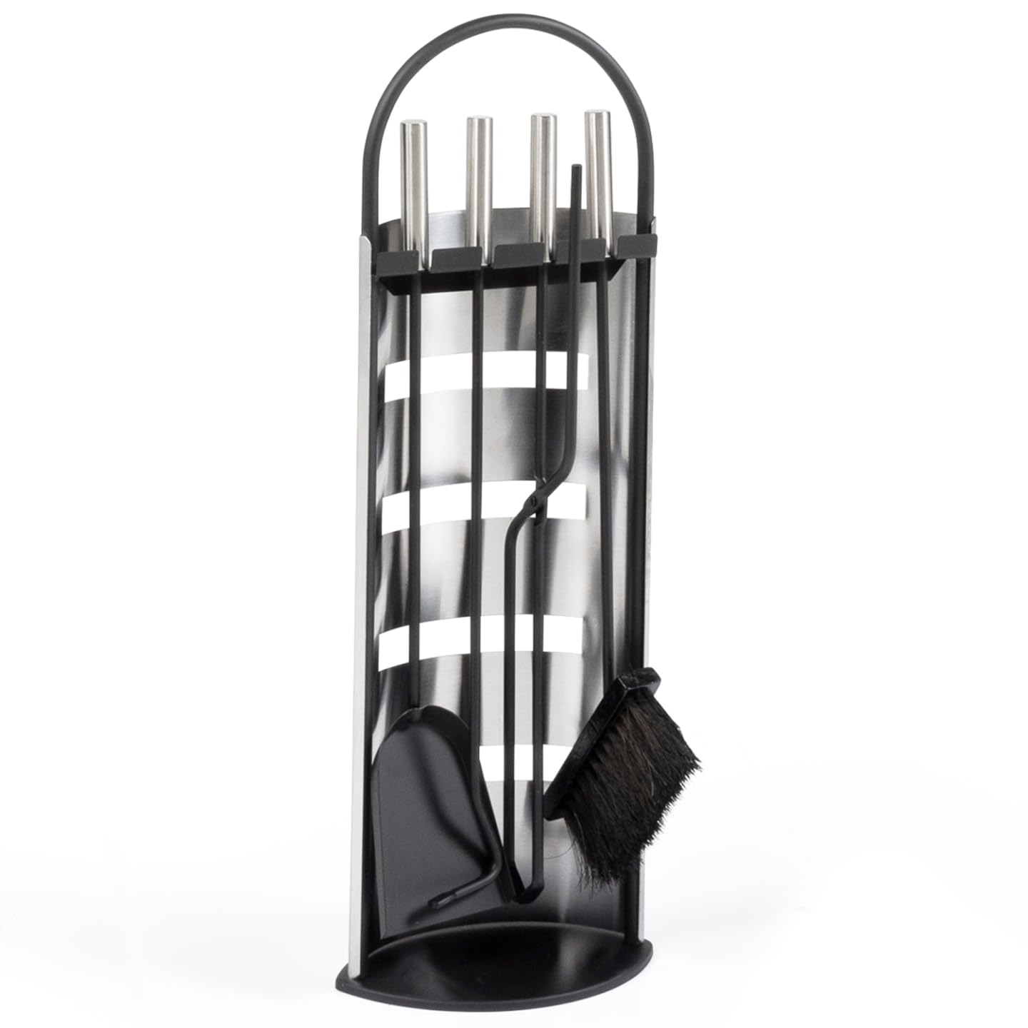 IDMarket - Ensemble serviteur de cheminée Noir INOX 5 éléments Pelle Balai tisonnier Pince avec Support