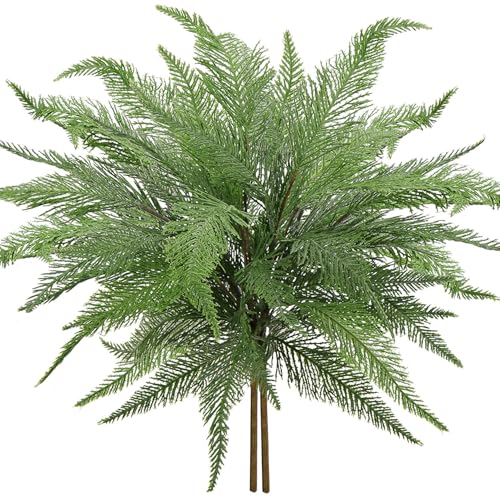 PLANT Artificial Boston Fern Plants Large Dusty Green Fake Greenery Shrubs 2 Pcs Faux Plant Bushes for Home Garden Office Farmhouse Indoor Outdoor Decor, 19 Inch