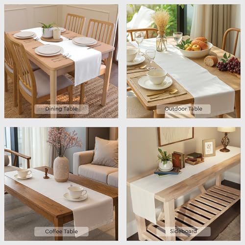 Image of Encasa XO Dining Table Runner for 4 to 6 Seater | Sage-03 Block Printed Cotton Canvas | 32x183 cm | Jaipur Sanganeri Hand Print
