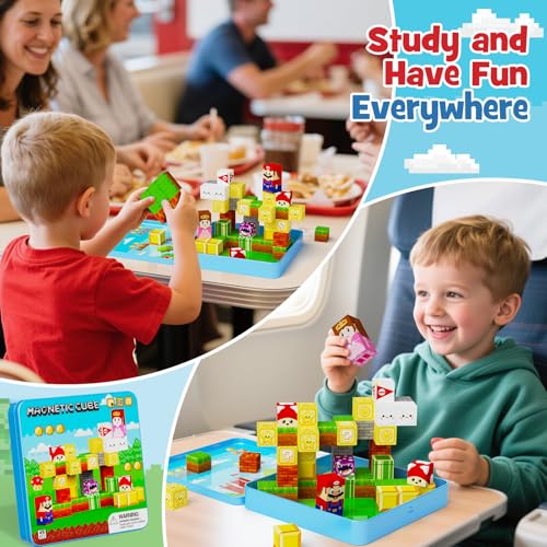 Image of Mini Magnetic Blocks Travel Set: 49pcs Portable with Iron Storage Box | STEM Magnet Cubes Toy Building,45+ Mins Quiet Play for Car, Road Trip & Airplane, Ages 3-8 Kids