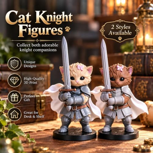 KICILVS Knight Kitten –4Inch Knight Cat with a Sword | Dragon Slayer,Medieval Cat Figurine,3D Printed Cat Knight,Desk & Shelf Decor, Adult Collectible - image 2
