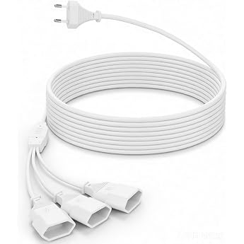 Cozary 3 Way Extension Cable with Spade Plug Direct Pluggable - Flat 3m Power Cable with Double Socket - High Quality Plastic White